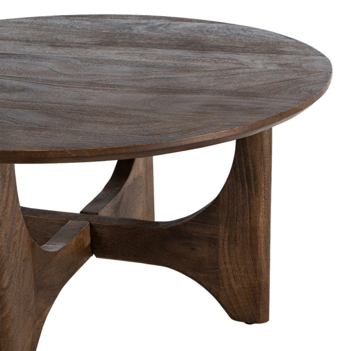 Măsuță de cafea rotundă din lemn de mango cu bază sculpturală [3]