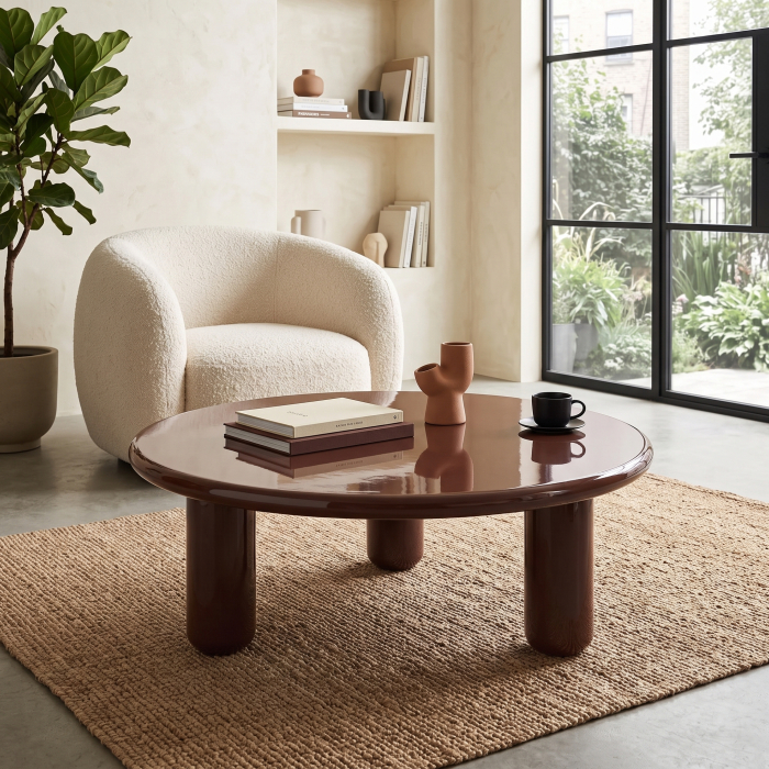 Masuta de cafea rotunda din MDF lacuit grena [2]