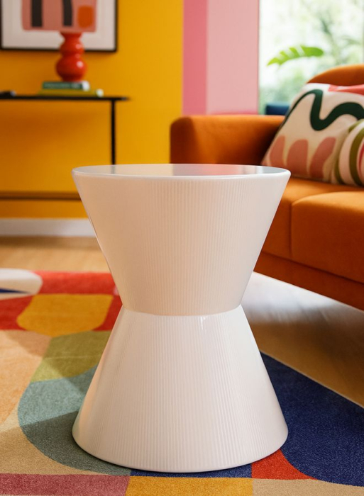 Masuta de cafea rotunda metal alb lucios tip clepsidra 45x55 cm [5]