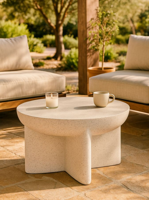 Masuta de cafea rotunda crem efect piatra 63.8x42.5 cm [5]