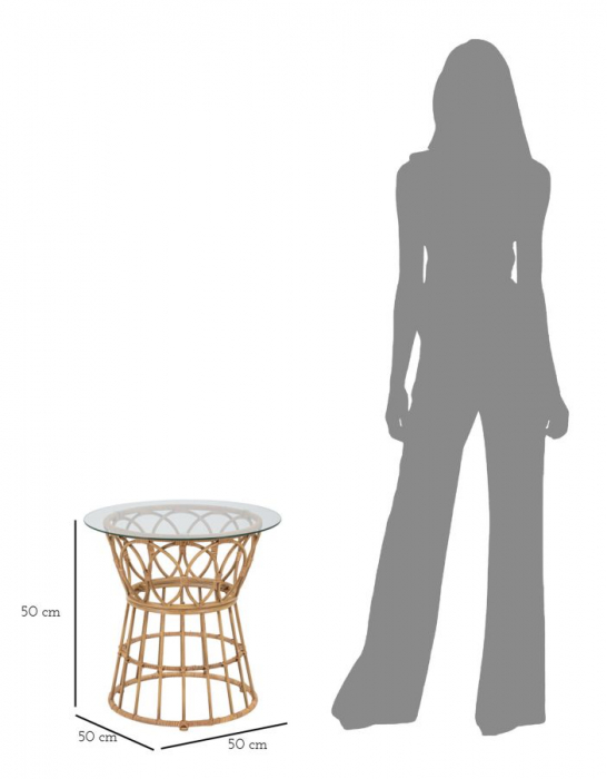 Masuta cafea rotunda ratan cu blat sticla boho chic CreativDeco [7]