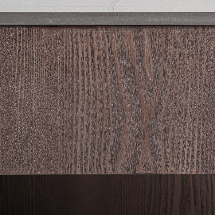 Masuta de cafea sculpturala si moderna din MDF si marmura sintetica neagra cu baza placata nuc Neufs 100x100x25 cm [5]