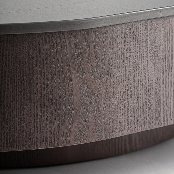 Masuta de cafea sculpturala si moderna din MDF si marmura sintetica neagra cu baza placata nuc Neufs 100x100x25 cm [3]