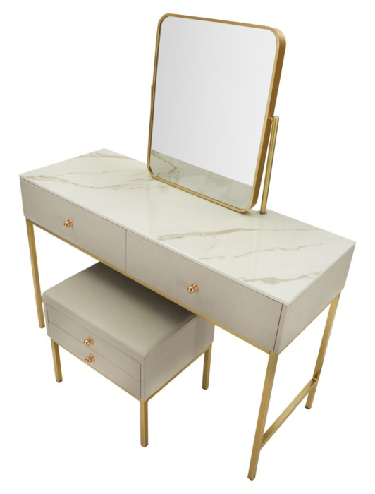 Măsuță de toaletă cu oglindă și taburet tapițat design modern [4]