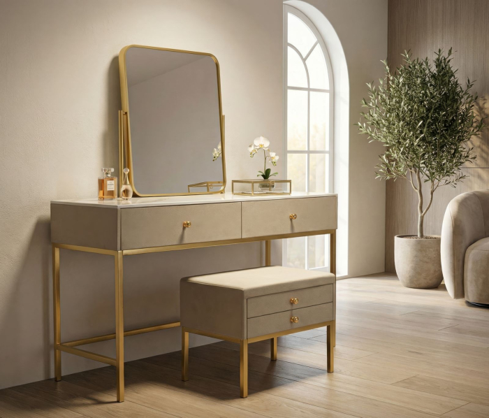 Măsuță de toaletă cu oglindă și taburet tapițat design modern [2]