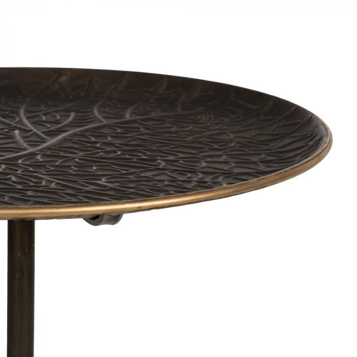 Măsuță rotundă metal auriu vintage cu blat embosat [5]