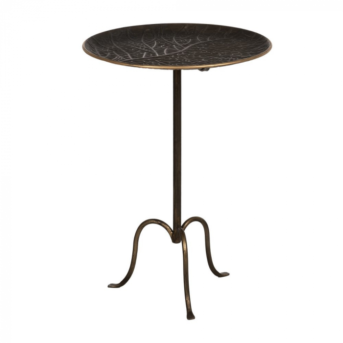 Măsuță rotundă metal auriu vintage cu blat embosat [2]