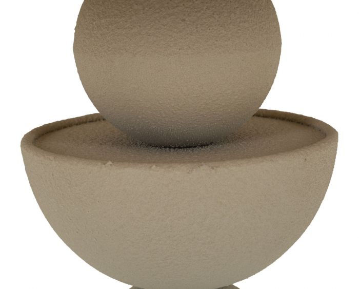 Măsuță Dune sculpturală cu finisaj bej nisipiu și blat rotund din oglindă [6]