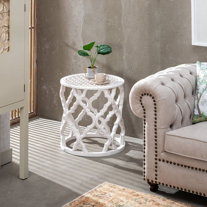 Masuta Decorativa MDF Alb CreativDeco - Design Geometric pentru Living sau Dormitor [2]