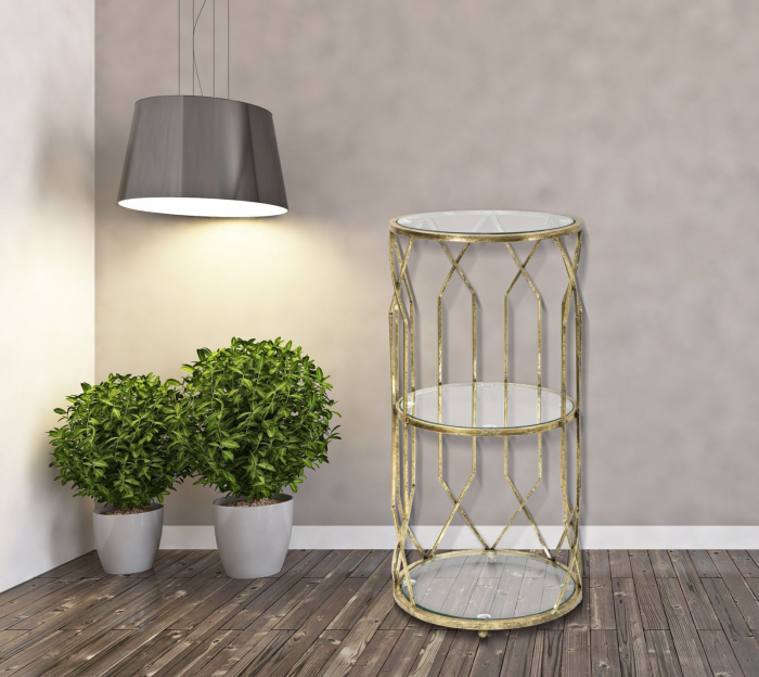 Masuta laterala inalta aurie cu rafturi | Mobilier glamour CreativDeco [8]