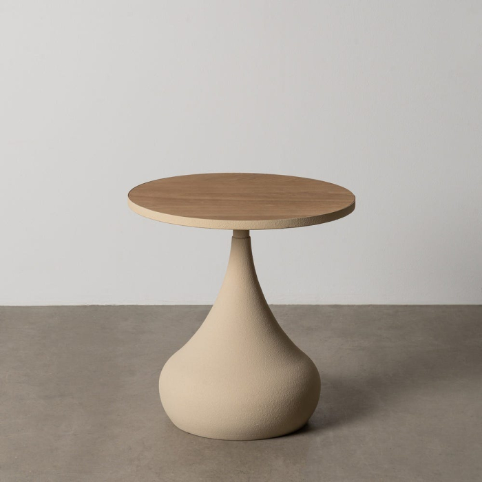 Măsuță laterală bej cu blat natural din MDF și bază metalică 45 x 45 x 43 cm [1]