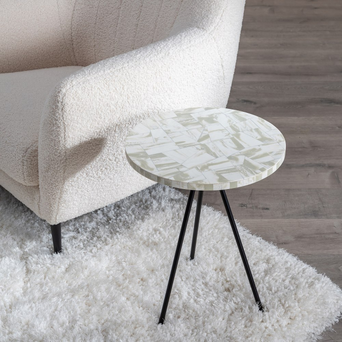 Masa Laterala Moderna Crem CreativDeco - Design Geometric Contemporan [2]