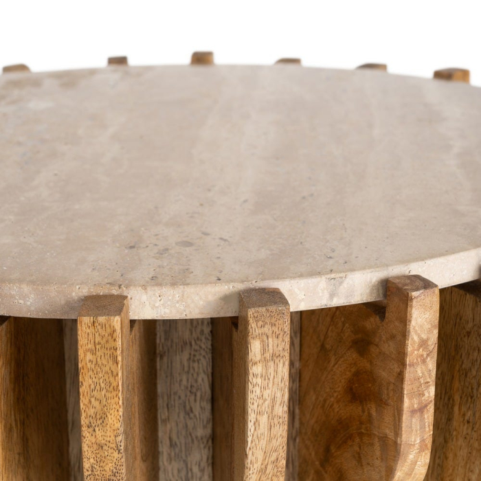 Masuta laterala din lemn de mango cu blat din marmura rotund [9]