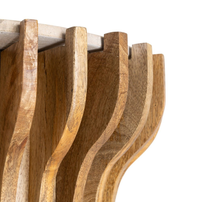 Masuta laterala din lemn de mango cu blat din marmura rotund [6]