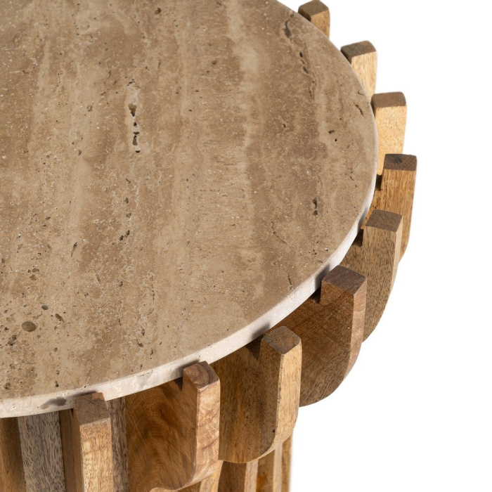 Masuta laterala din lemn de mango cu blat din marmura rotund [5]