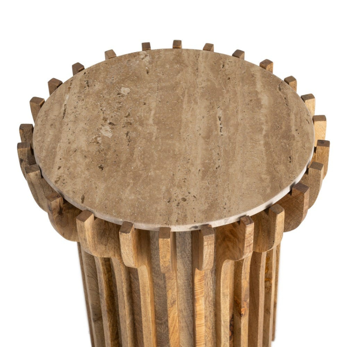 Masuta laterala din lemn de mango cu blat din marmura rotund [8]