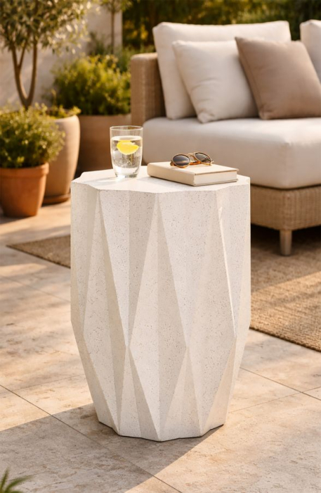 Masuta laterala geometrica fatetata crem 38.5x53 cm [5]