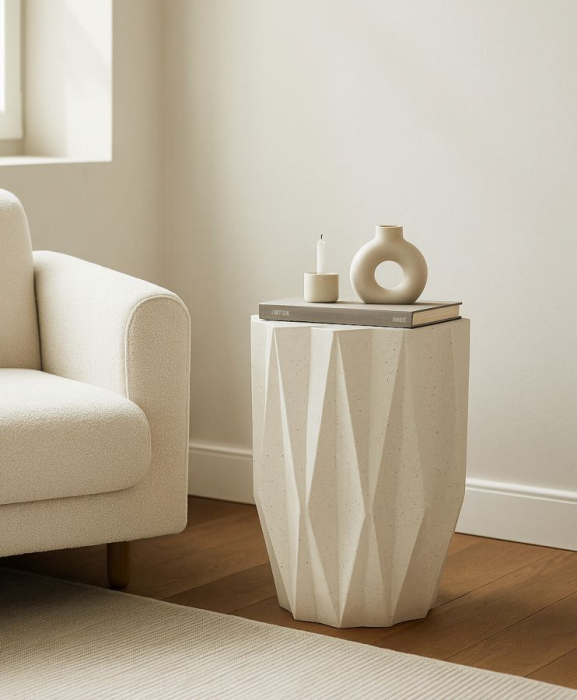 Masuta laterala geometrica fatetata crem 38.5x53 cm [6]
