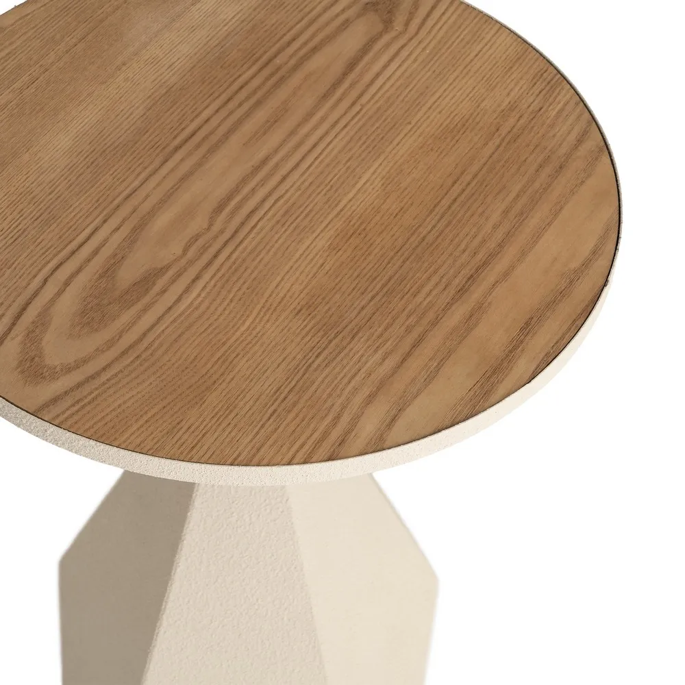 Masuta laterala moderna din metal crem si MDF cu blat rotund [7]