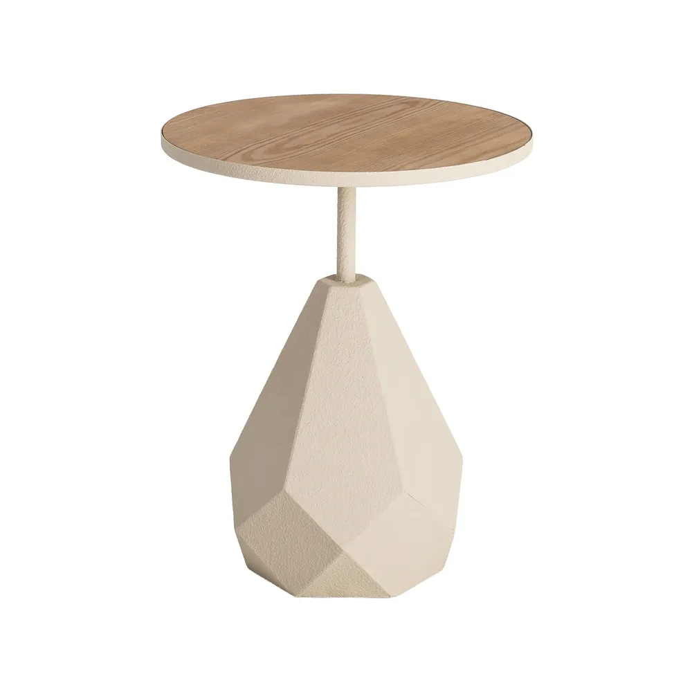 Masuta laterala moderna din metal crem si MDF cu blat rotund [2]