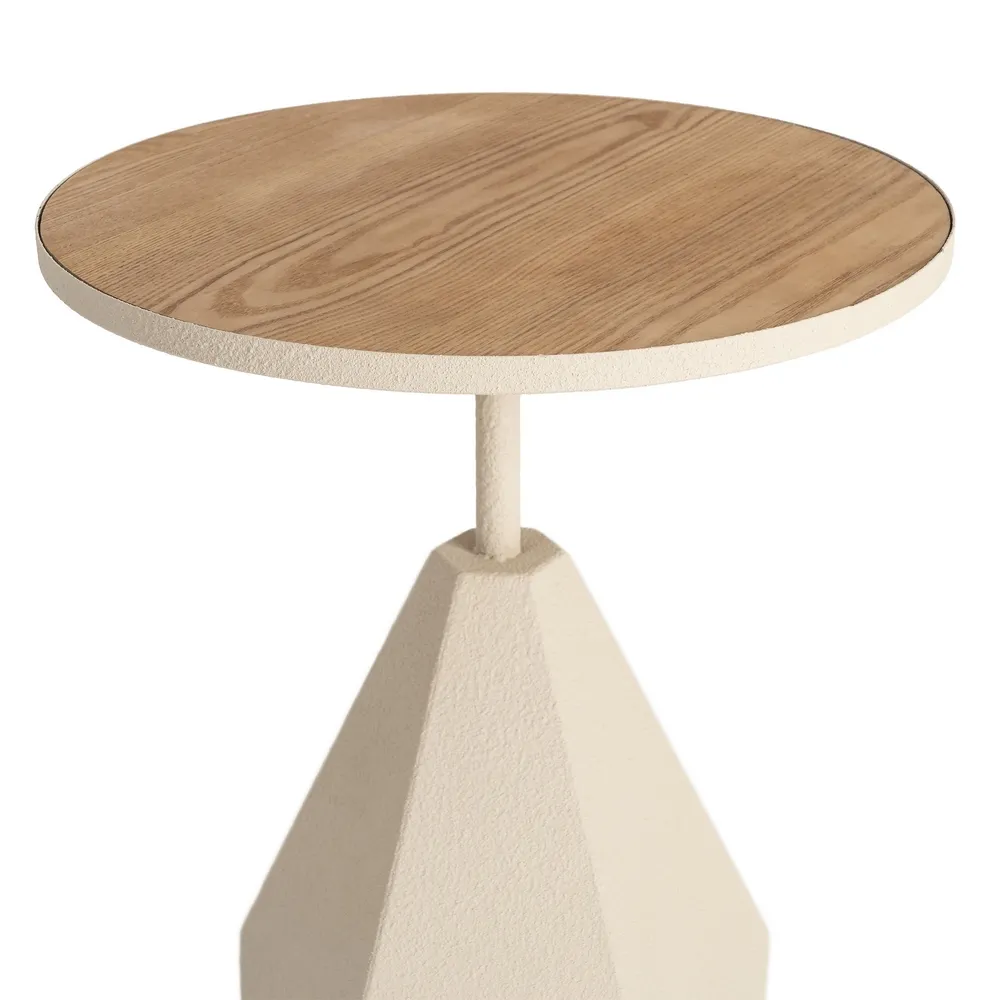 Masuta laterala moderna din metal crem si MDF cu blat rotund [3]