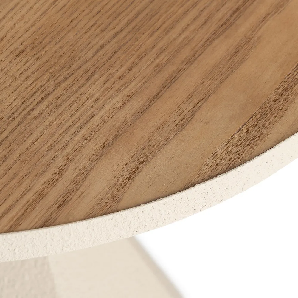 Masuta laterala moderna din metal crem si MDF cu blat rotund [4]