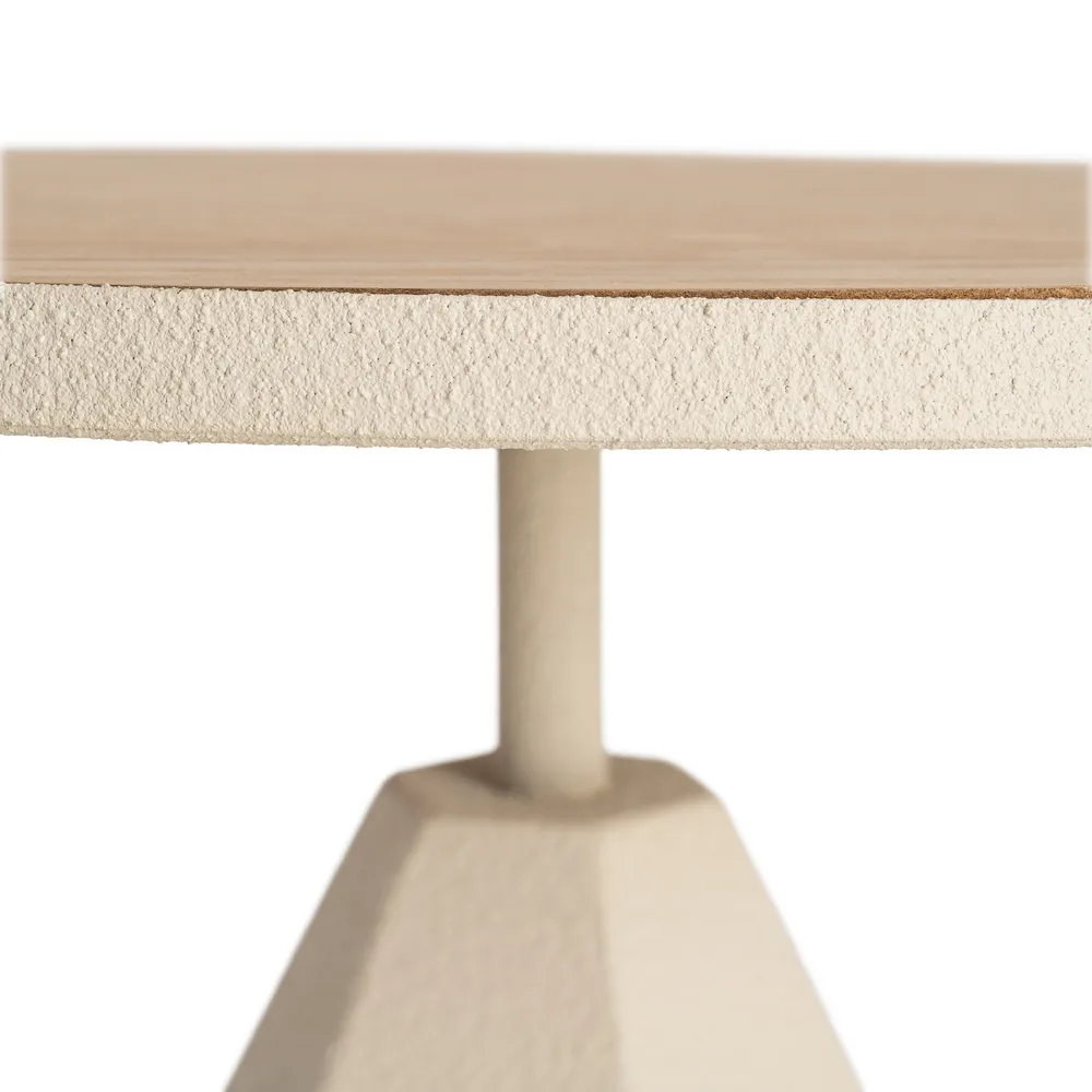 Masuta laterala geometrica moderna din metal crem si MDF [9]