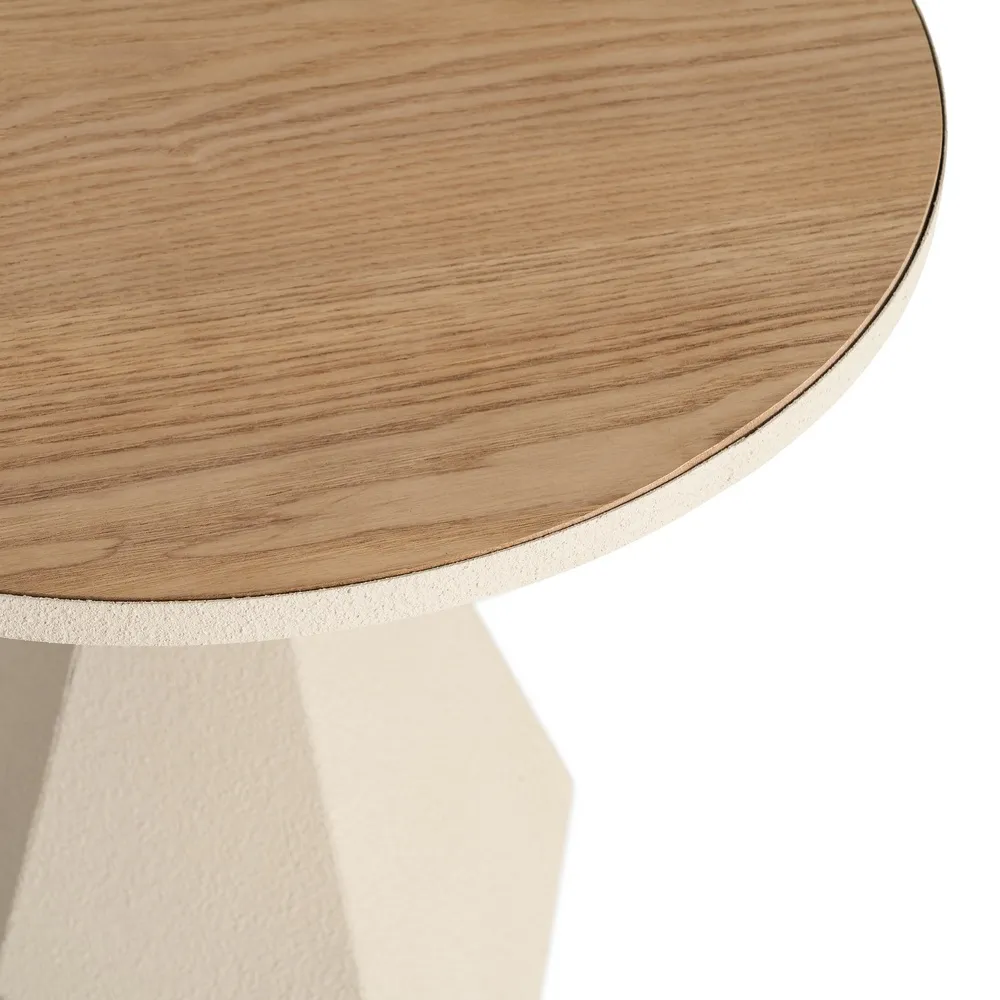 Masuta laterala geometrica moderna din metal crem si MDF [4]