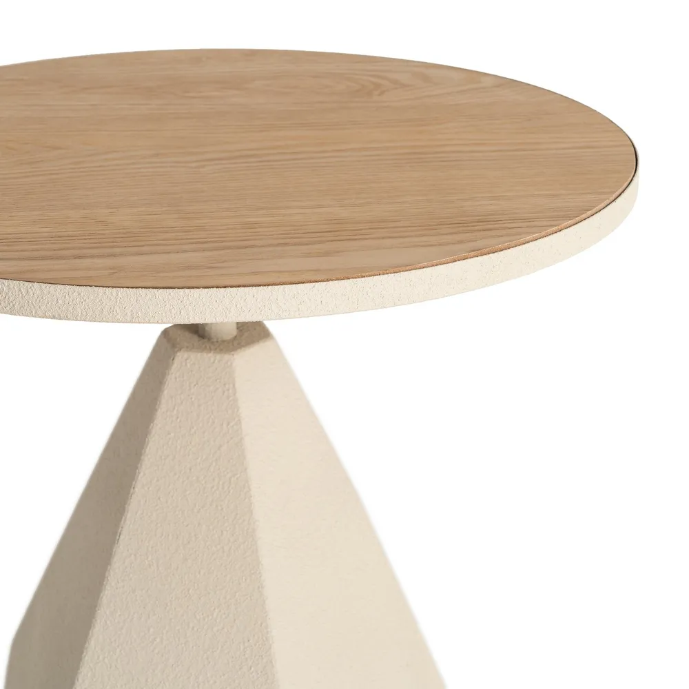 Masuta laterala geometrica moderna din metal crem si MDF [3]