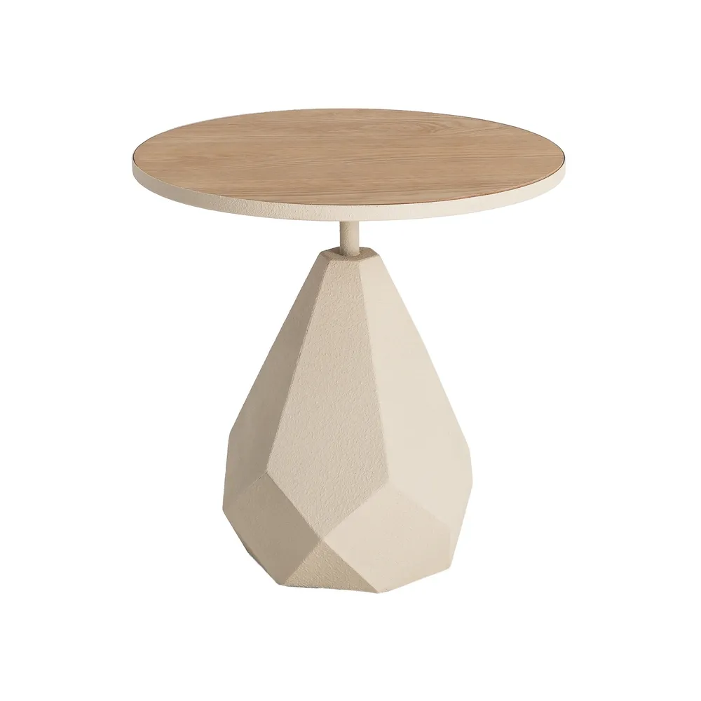 Masuta laterala geometrica moderna din metal crem si MDF [5]