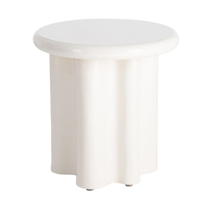 Masuta laterala cilindrica din MDF lacuit crem cu design sculptural [3]