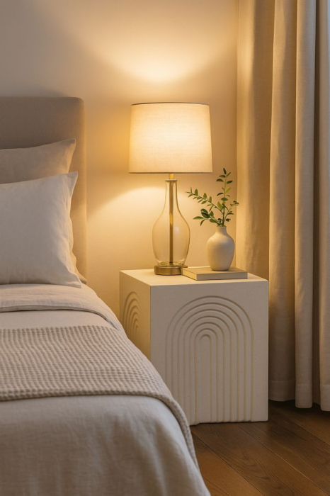 Masuta laterala cubica cu relief arcuit crem 40.5x50.5 cm [8]