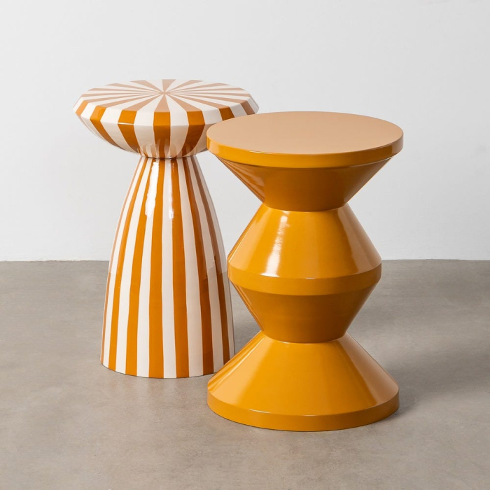 Măsuță laterală metal alb muștar blat radial [3]