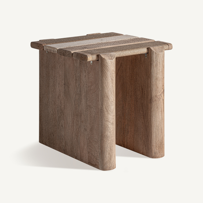 Măsuță laterală din lemn de mango și marmură cu design sculptural Jacquard [2]