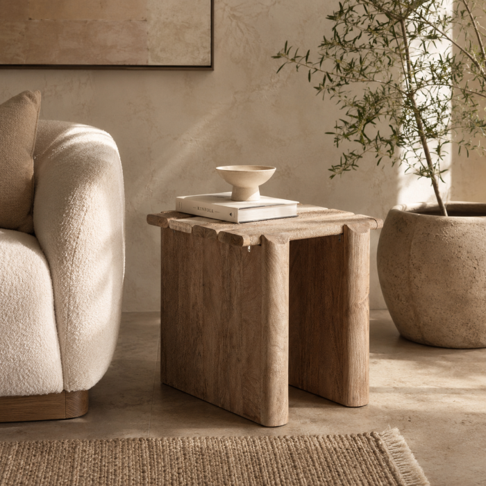 Măsuță laterală din lemn de mango și marmură cu design sculptural Jacquard [2]