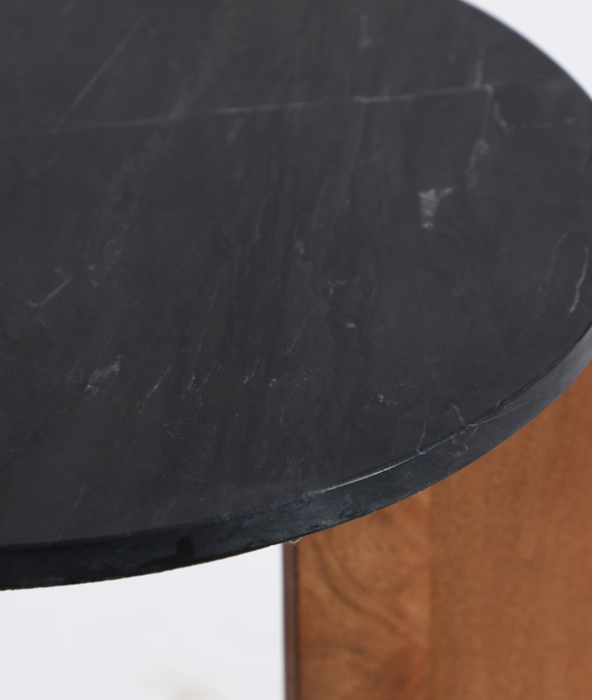 Măsuță laterală din marmură neagră și lemn de mango – măsuță compactă cu blat de marmură [2]