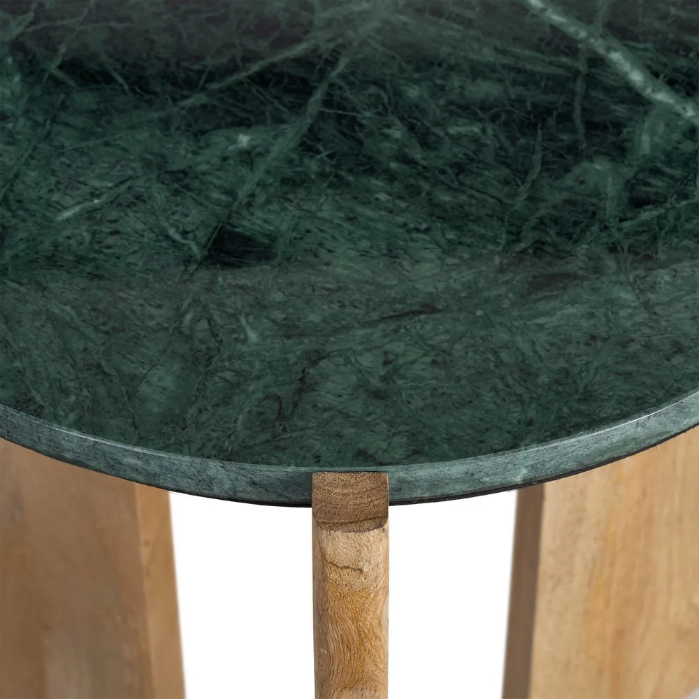 Măsuță laterală din marmură verde cu bază din lemn de mango [3]