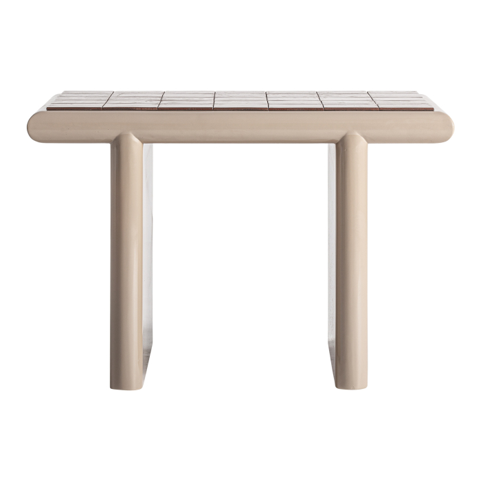 Măsuță laterală din MDF bej și ceramică maro Kurten [2]