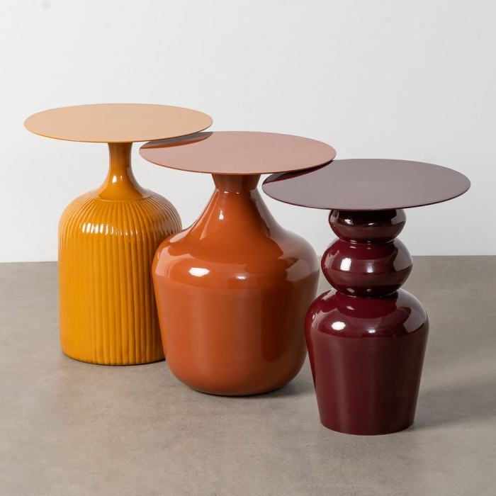 Măsuță laterală din metal galben muștar bază cilindrică striată [3]