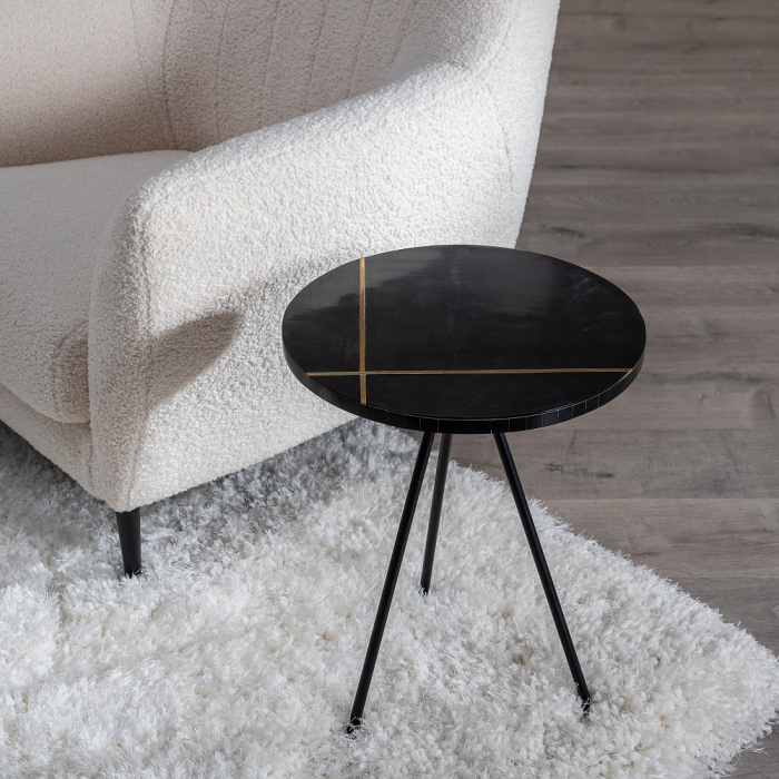 Masa Laterala Neagra cu Detalii Cupru CreativDeco - Design Minimalist Modern [2]