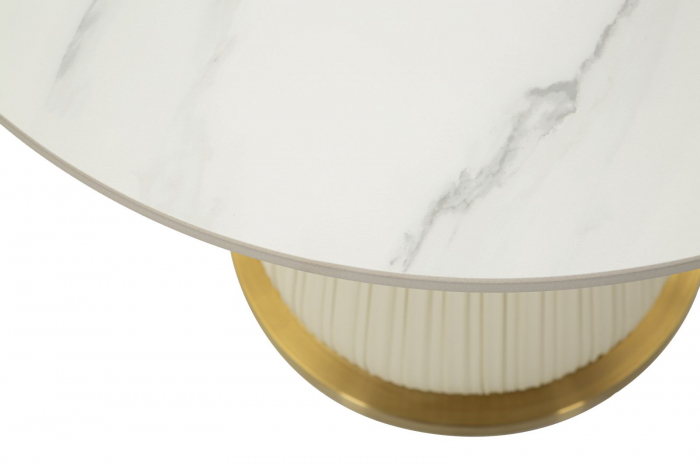 Măsuță Nova crem cu blat ceramic marmorat și bază plisată în piele ecologică [5]
