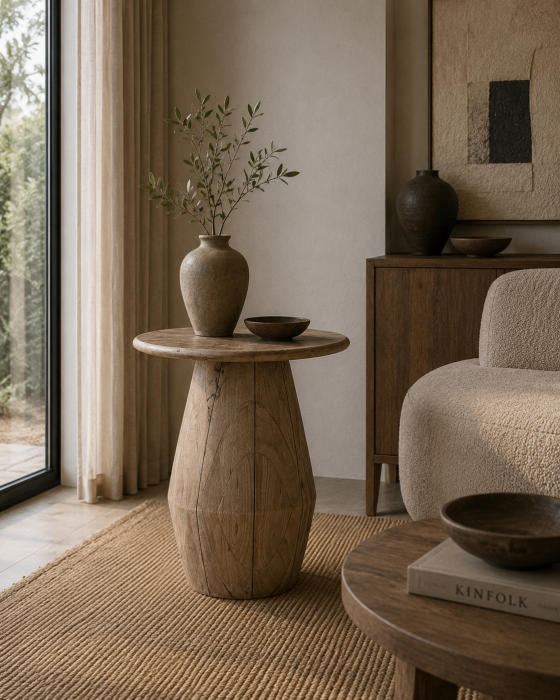 Măsuță laterală din lemn de mango cu bază sculpturală Jacquard [2]