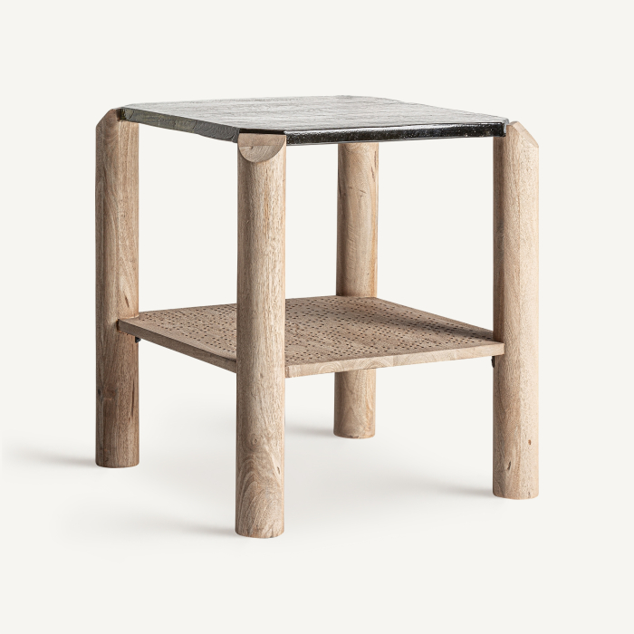 Măsuță laterală din lemn de mango și sticlă cu structură aerată Jacquard [2]