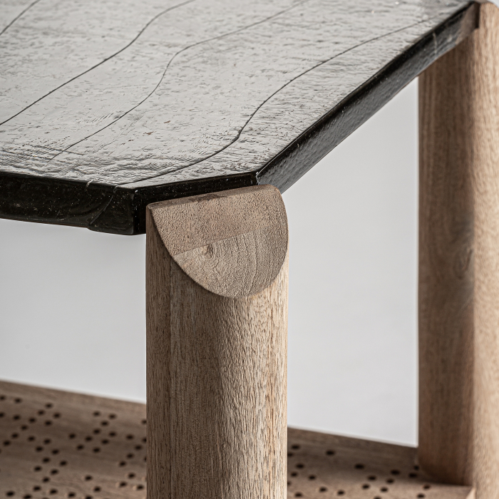 Măsuță laterală din lemn de mango și sticlă cu structură aerată Jacquard [4]