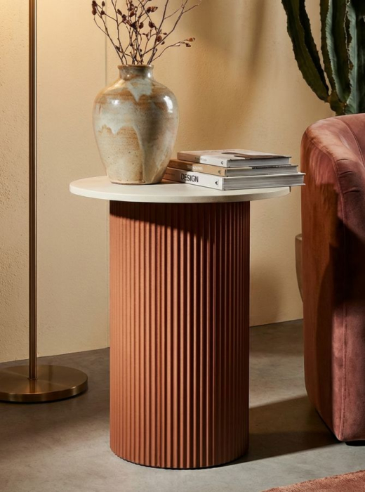 Masuta laterala rosu alb din metal si marmura artificiala pentru living [5]