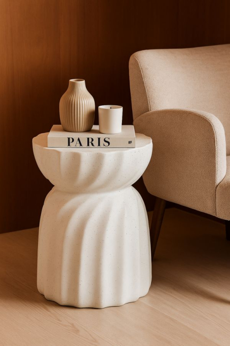 Masuta laterala rotunda sculpturala rasucita crem 36x47.5 cm [2]