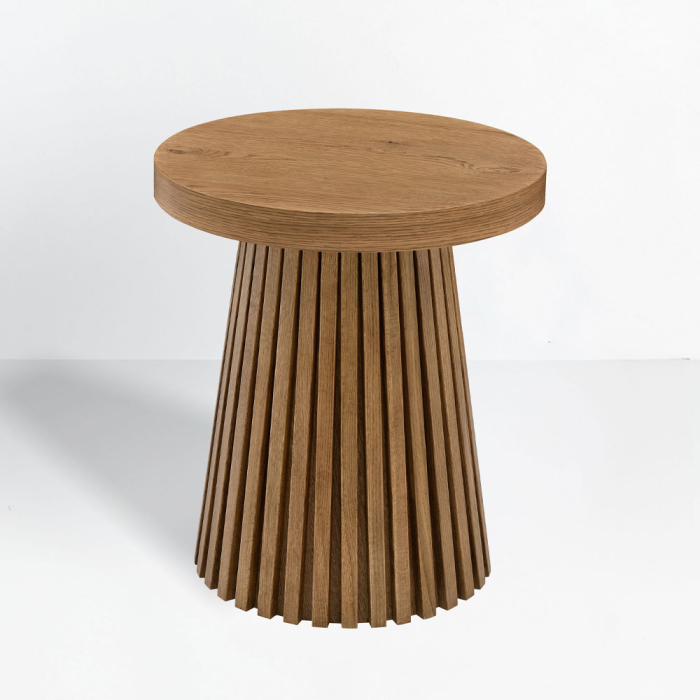 Măsuță laterală rotundă din stejar maro cu model de lamele [3]