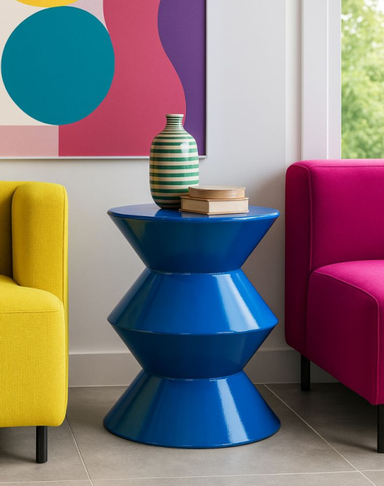 Masuta laterala rotunda metal albastru intens lucios 37.5x45 cm [5]