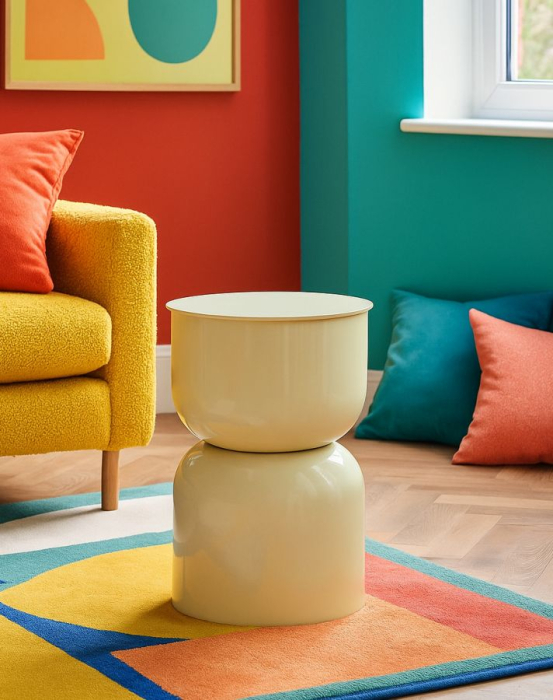 Masuta laterala rotunda metal crem lucios 31x46 cm [6]