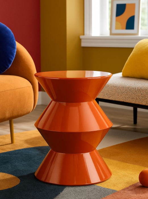 Masuta laterala rotunda metal portocaliu intens lucios 37.5x45 cm [5]